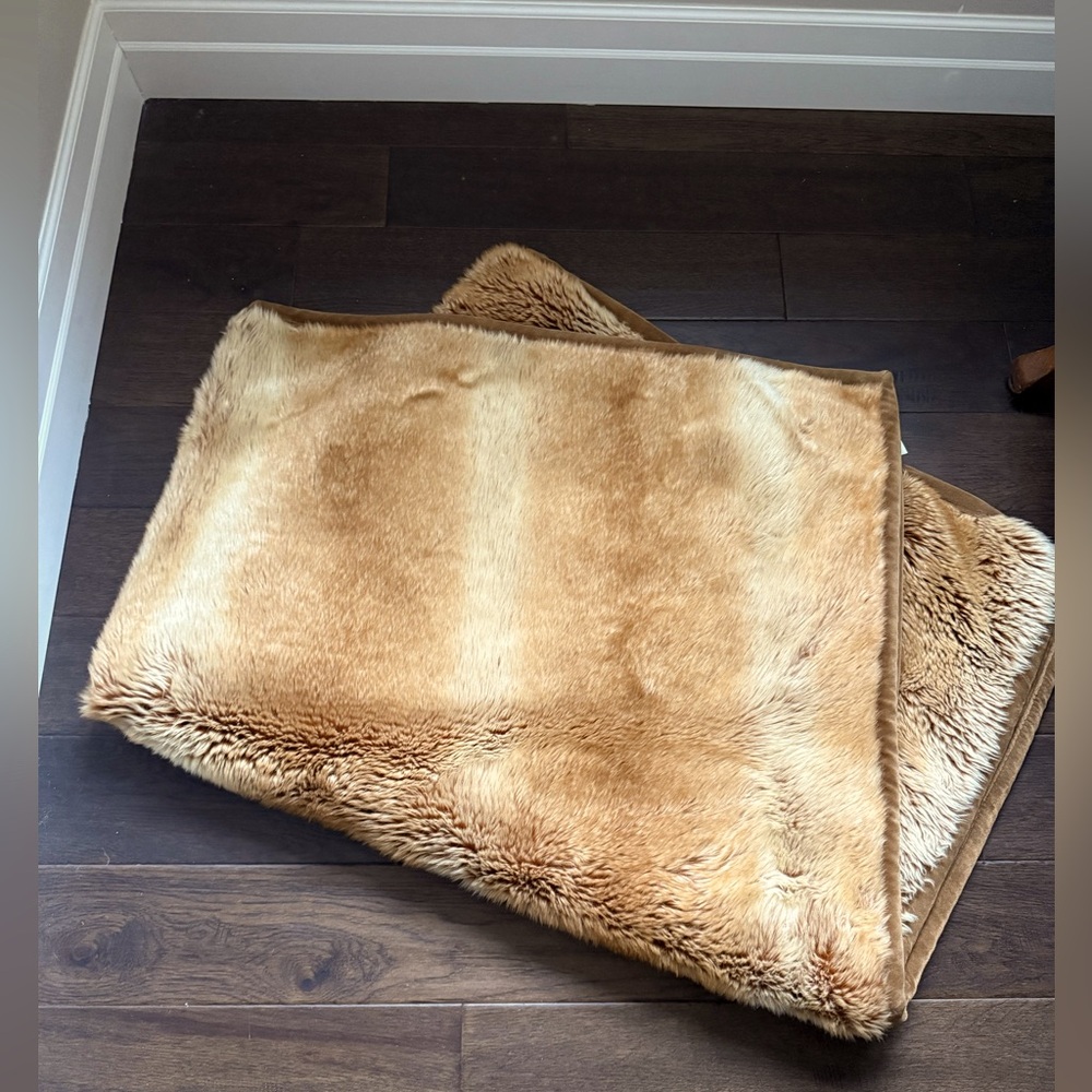 Pottery Barn Faux Fur Throw Blanket in Warm Camel